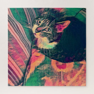 Farbiges digitales Bild kleine Katze auf Kissen