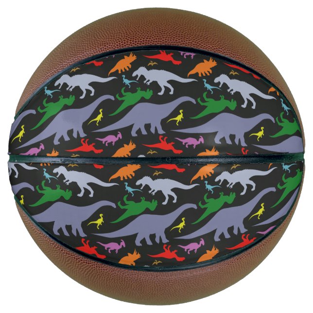 Farbiges Dinosaurier-Muster (dunkel) Basketball (Vorderseite)