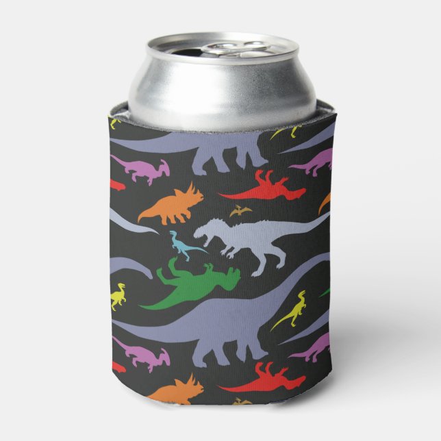 Farbiges Dinosaurier-Muster (dunkel) Dosenkühler (Kanne Vorderseite)