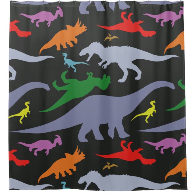 Farbiges Dinosaurier-Muster (dunkel) Duschvorhang (Vorderseite)
