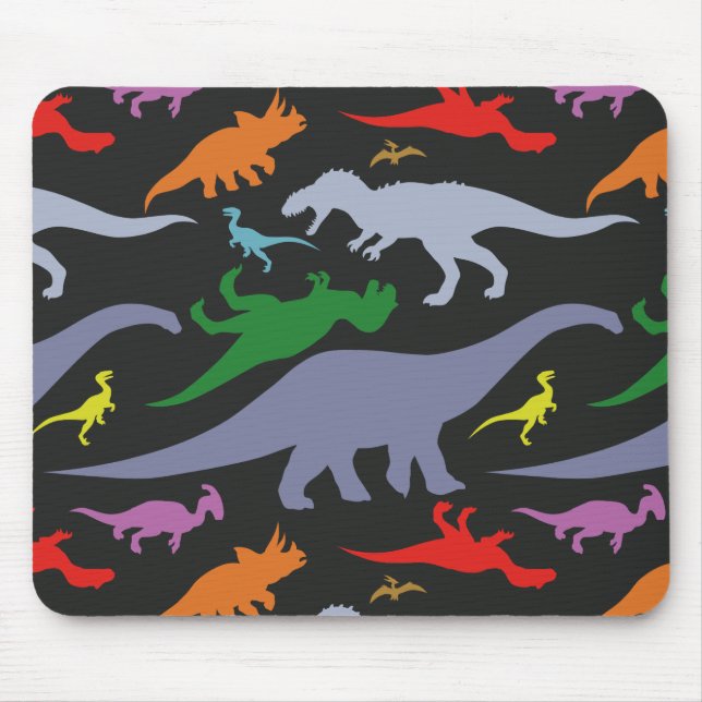 Farbiges Dinosaurier-Muster (dunkel) Mousepad (Vorne)