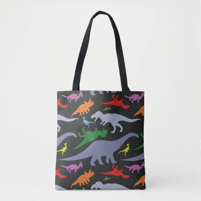 Farbiges Dinosaurier-Muster (dunkel) Tasche (Vorderseite)