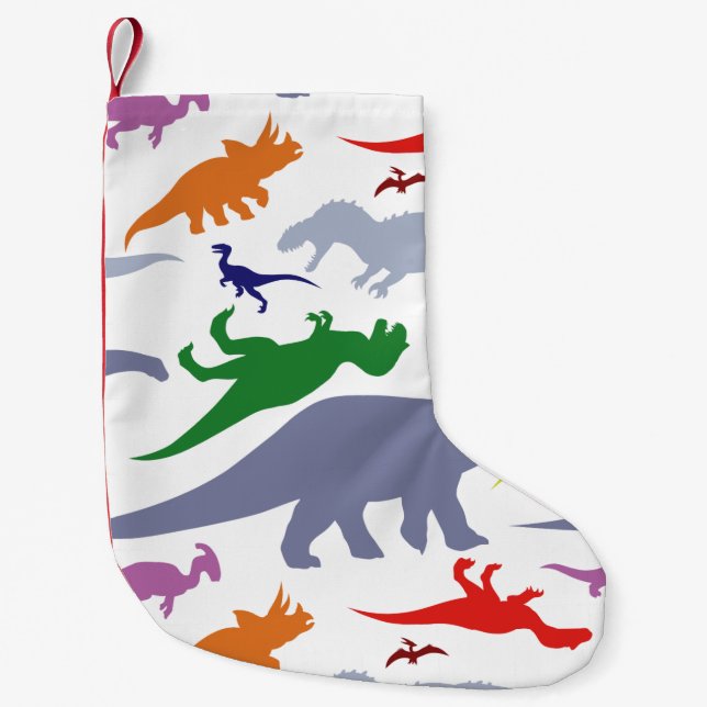 Farbiges Dinosaurier-Muster (Licht) Kleiner Weihnachtsstrumpf (Vorderseite)