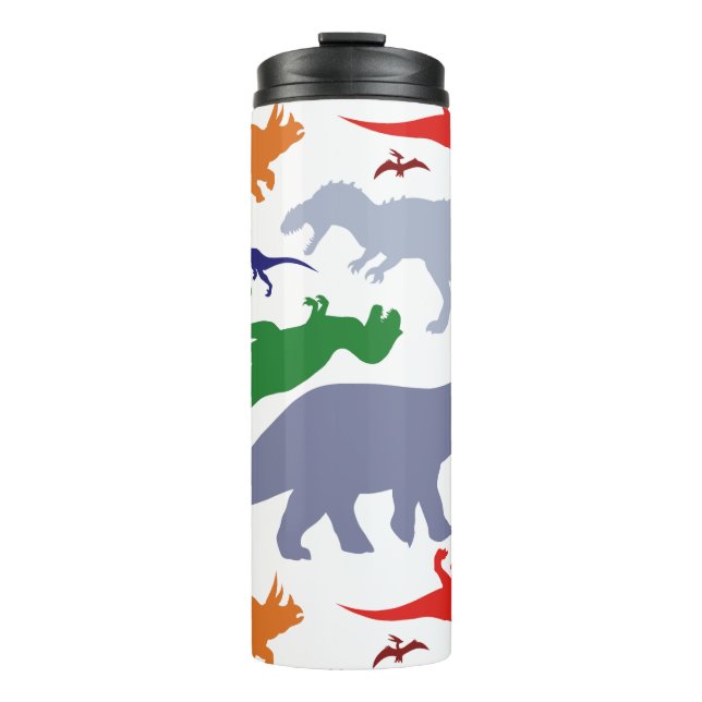 Farbiges Dinosaurier-Muster (Licht) Thermosbecher (Vorderseite)