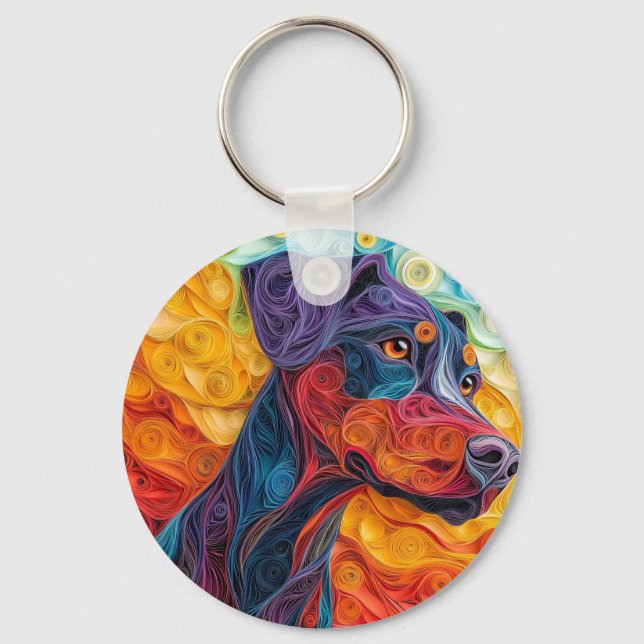 Farbiges Doberman Pincher Dog Portrait Schlüsselanhänger (Vorderseite)