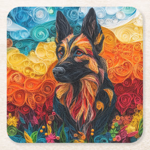 Farbiges Dog Portrait Rechteckiger Pappuntersetzer