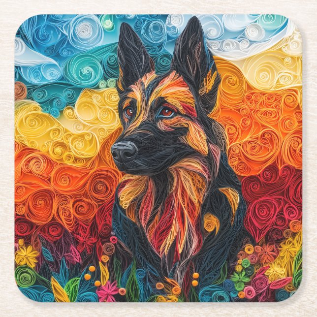 Farbiges Dog Portrait Rechteckiger Pappuntersetzer (Vorderseite)