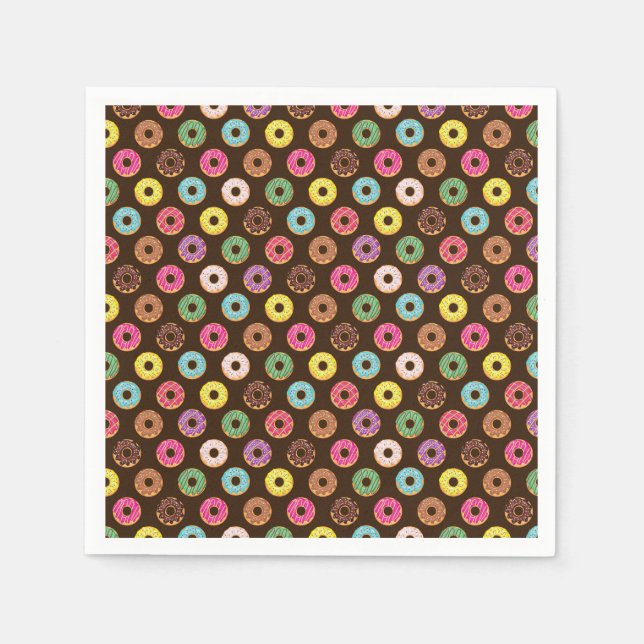 Farbiges Donut Muster in Schokolade Serviette (Vorderseite)