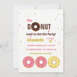 Farbiges Donut-Themed Kindergeburtstag Party Einladung
