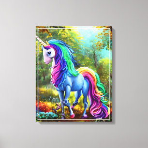 Farbiges Einhornpferd im Wald-46567 Leinwanddruck