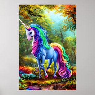 Farbiges Einhornpferd im Wald-46567 Poster
