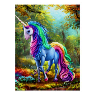 Farbiges Einhornpferd im Wald-46567 Poster