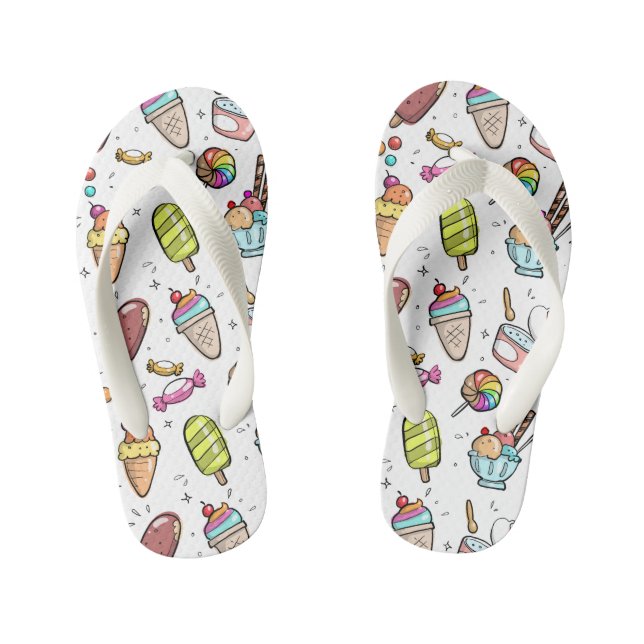 Farbiges Eis-Creme-, Kerzen- und Lollenmuster Kinderbadesandalen (Fußbett)