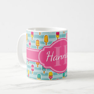Farbiges Eismuster mit rosafarbenem Monogramm, Pop Kaffeetasse