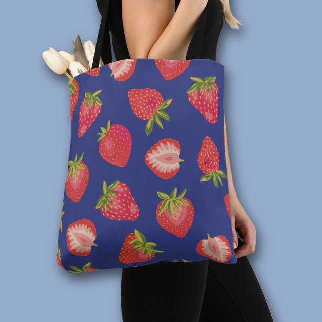 Farbiges Erdbeermuster Tasche (Strawberry pattern blue all over print tote bag)
