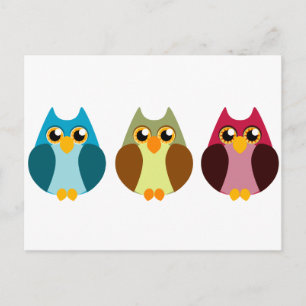 Farbiges Eule-Trio Postkarte