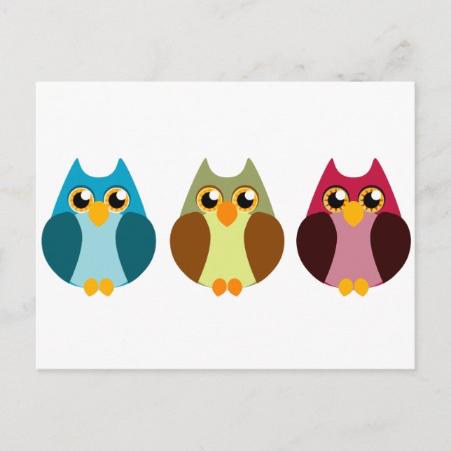 Farbiges Eule-Trio Postkarte (Vorderseite)
