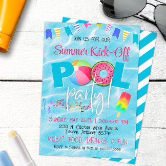Farbiges familienfreundliches Summer Pool Party Einladung