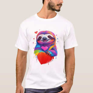 Farbiges Faultier-T-Shirt - Regenbogen Faultier He T-Shirt