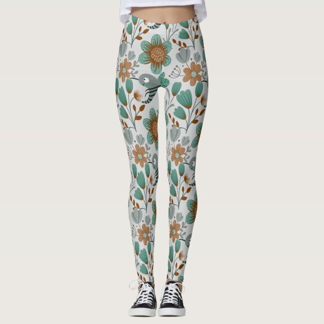 Farbiges Federmuster Leggings (Vorderseite)