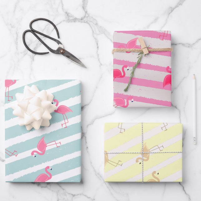 Farbiges Flamingo Wrapping Paper Geschenkpapier Set (Vorderseite)
