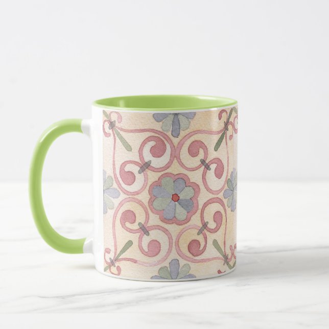 Farbiges Fliesenmuster Klassisch florrosa grün Tasse (Links)