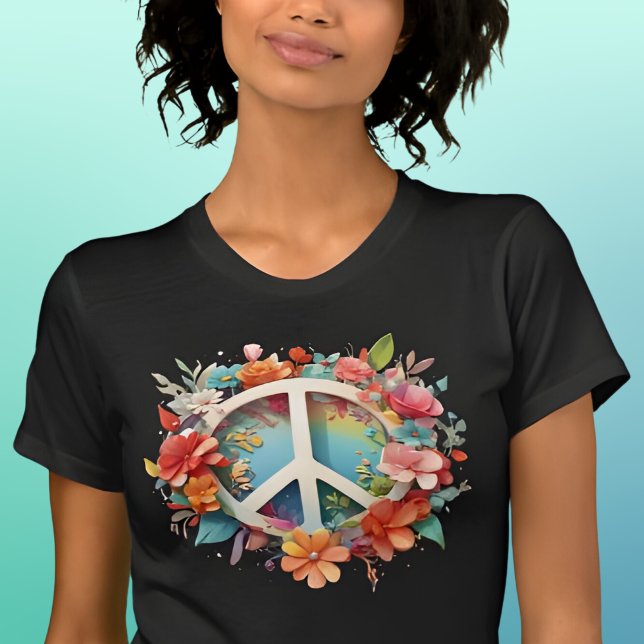Farbiges Floral Peace Sign T-Shirt (Von Creator hochgeladen)