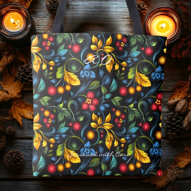 Farbiges florales Khokhloma Inspiriert Tote Bag Tasche (Von Creator hochgeladen)