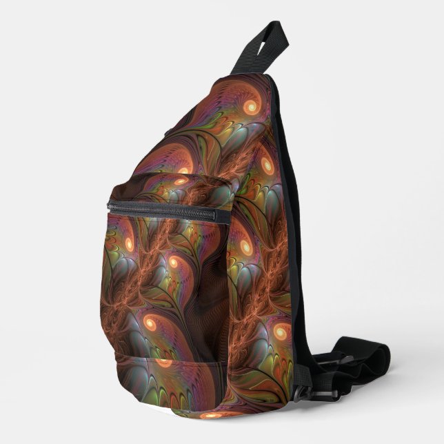 Farbiges fluoreszierendes Abstraktes trippy-Brown- Crossbody Bag (Rechte Ecke)