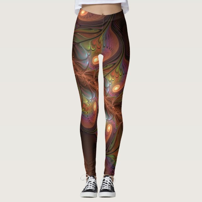 Farbiges fluoreszierendes Abstraktes trippy-Brown- Leggings (Vorderseite)