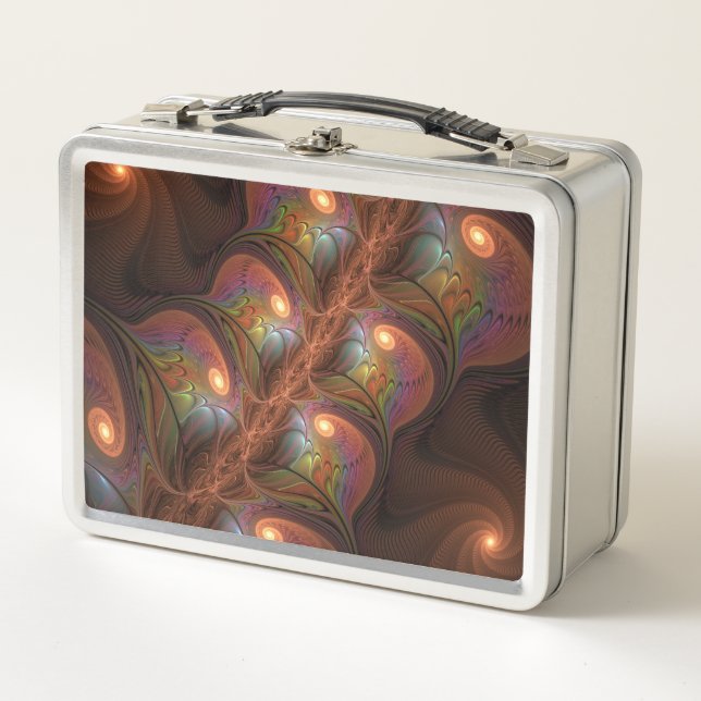 Farbiges fluoreszierendes Abstraktes trippy-Brown- Metall Brotdose (Vorderseite)