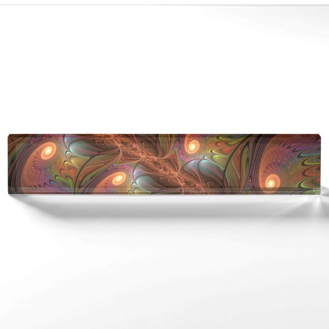 Farbiges fluoreszierendes Abstraktes trippy-Brown- Namensplakette (Vorderseite)