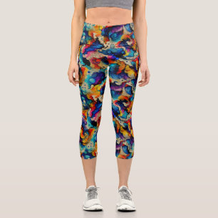 Farbiges Flüssig-Tinte-Abstraktionsmuster Capri Leggings