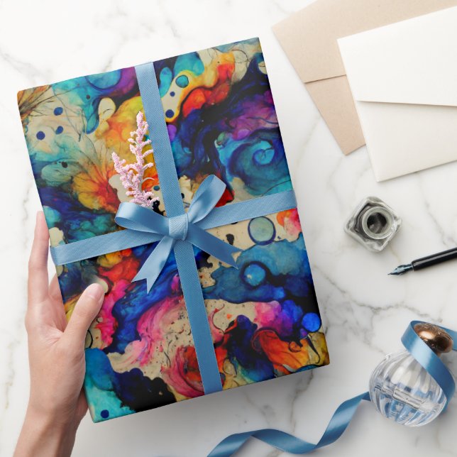 Farbiges Flüssig-Tinte-Abstraktionsmuster Geschenkpapier (Schenken)