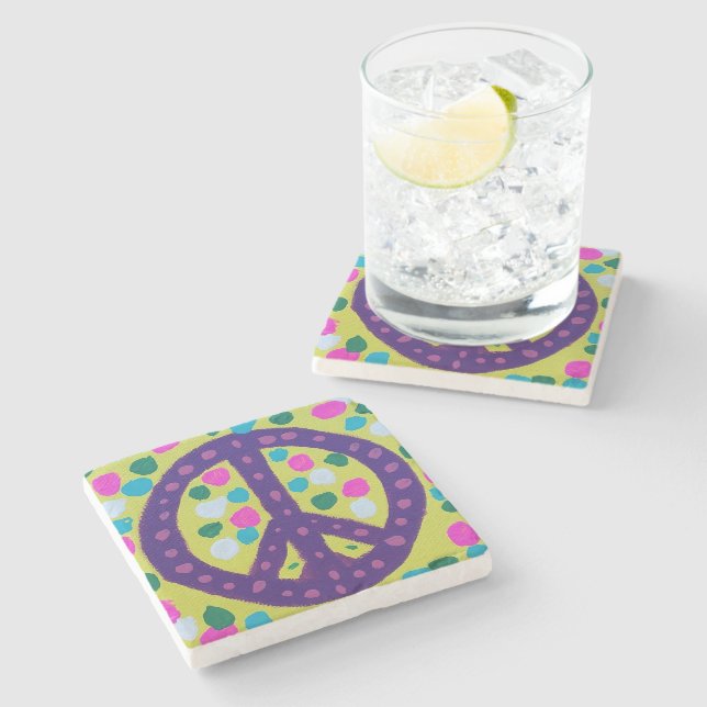 Farbiges Friedenszeichen Steinuntersetzer (Seitenansicht)