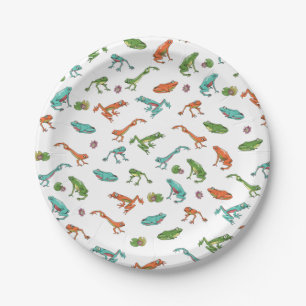 Farbiges Froschmuster Pappteller