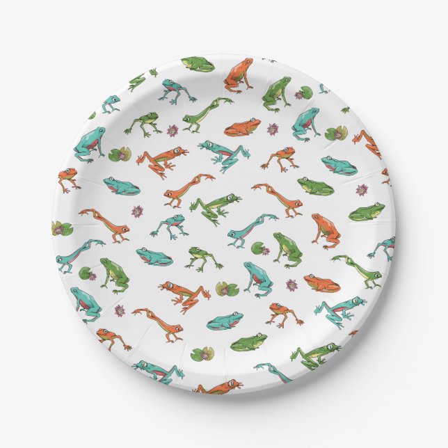 Farbiges Froschmuster Pappteller (Vorderseite)