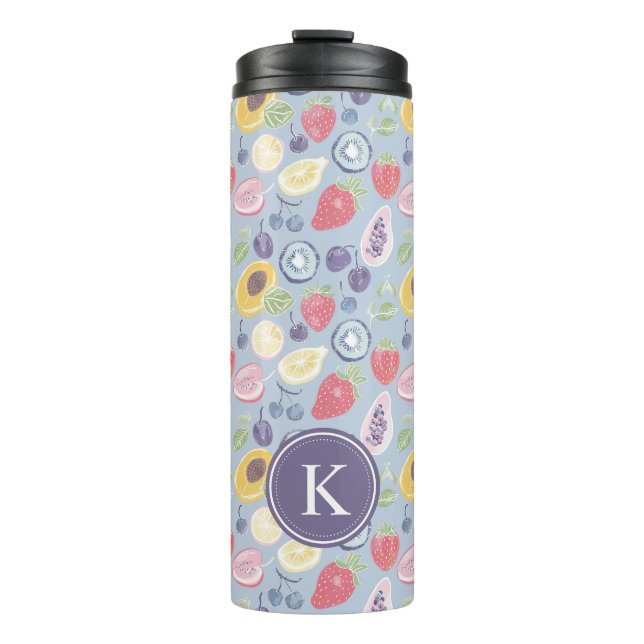 Farbiges Fruchtmuster Monogram Thermosbecher (Vorderseite)