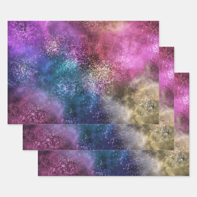 Farbiges Galaxiemuster Geschenkpapier Set (Set)