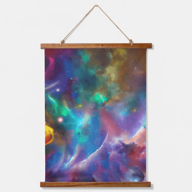 farbiges Galaxieportrait Wandteppich Mit Holzrahmen (Vorderseite)