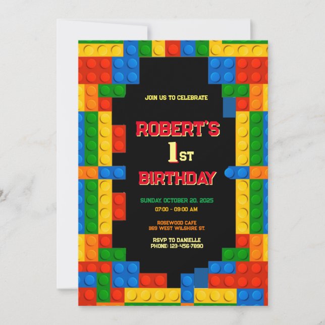 Farbiges Gebäude blockiert den Geburtstag Einladung (Vorderseite)