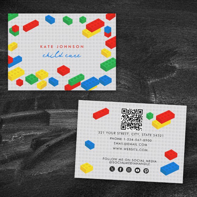 Farbiges Gebäude blockiert die QR-Kodierung für Ki Visitenkarte (Colorful Building Blocks Child Care QR Code Business Card)