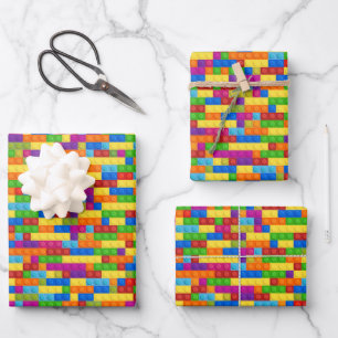 Farbiges Gebäude-Blockmuster Geschenkpapier Set