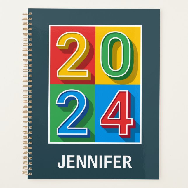 Farbiges geometrisches 2024-Design Planer (Vorderseite)