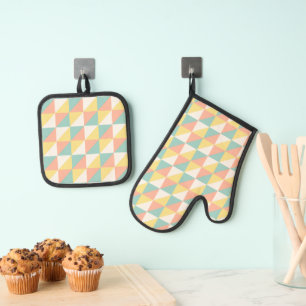 Farbiges geometrisches Abstraktes Dreieck-Muster Ofenhandschuh & Topflappen-Set