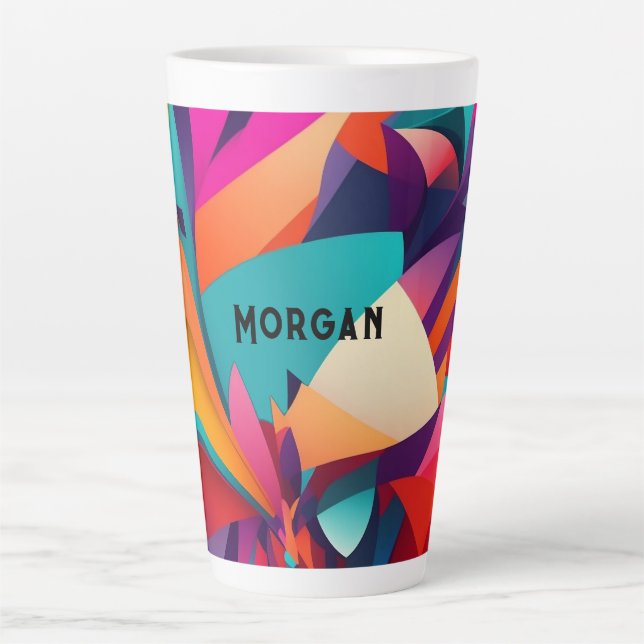 Farbiges geometrisches Design, Name oder Monogramm Milchtasse (Vorderseite)