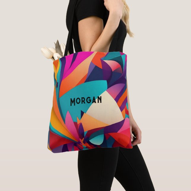 Farbiges geometrisches Design, Name oder Monogramm Tasche (Von Nahem)