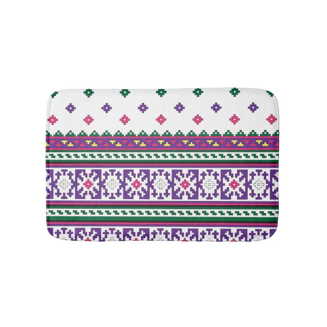 Farbiges geometrisches Folkloredesign mit Blume Badematte (Vorderseite)