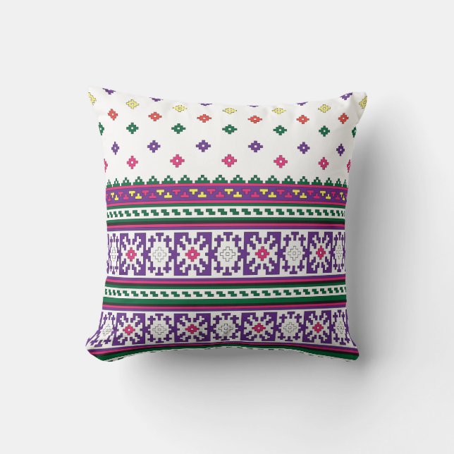 Farbiges geometrisches Folkloredesign mit Blume Kissen (Vorderseite)