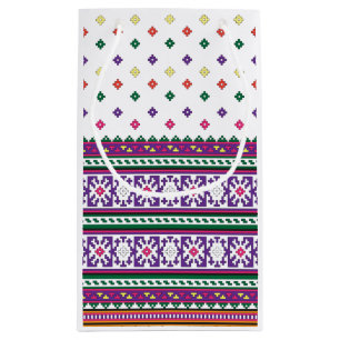 Farbiges geometrisches Folkloredesign mit Blume Kleine Geschenktüte